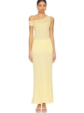 AFRM Hoda Maxi Dress Buttercup One-Shoulder Lemon Yellow rib knit Revolve XS